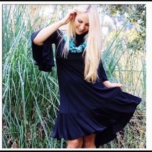 Robe LuLaRoe Maurine Taille S Bleu Vert - Manches Dentelle 3/4 - Style Fit & Flare - Occasion Excellent état